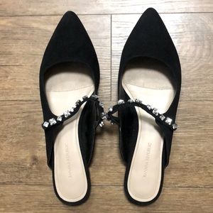 Banana Republic Black Suede Mules with Crystal Strap Size 8